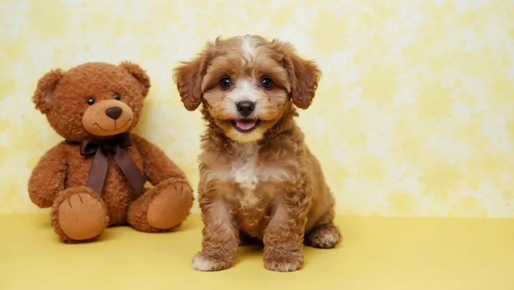 cute brown shih tzu and teddy bear