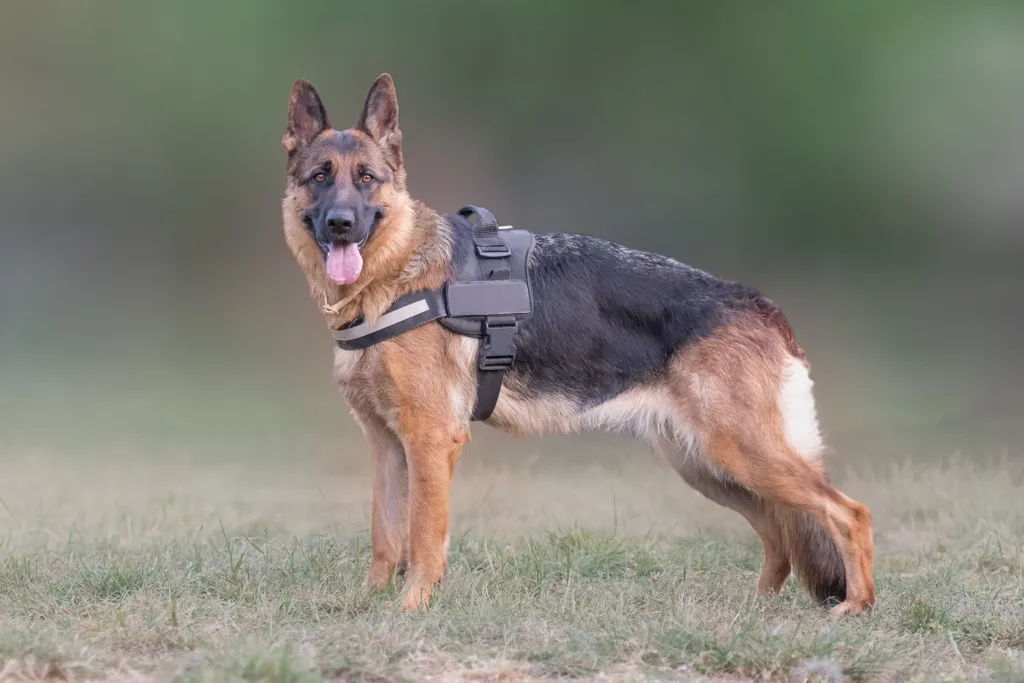 Wolf dog (German shepherd) portrait which is in standing position to show her height and physical attributes