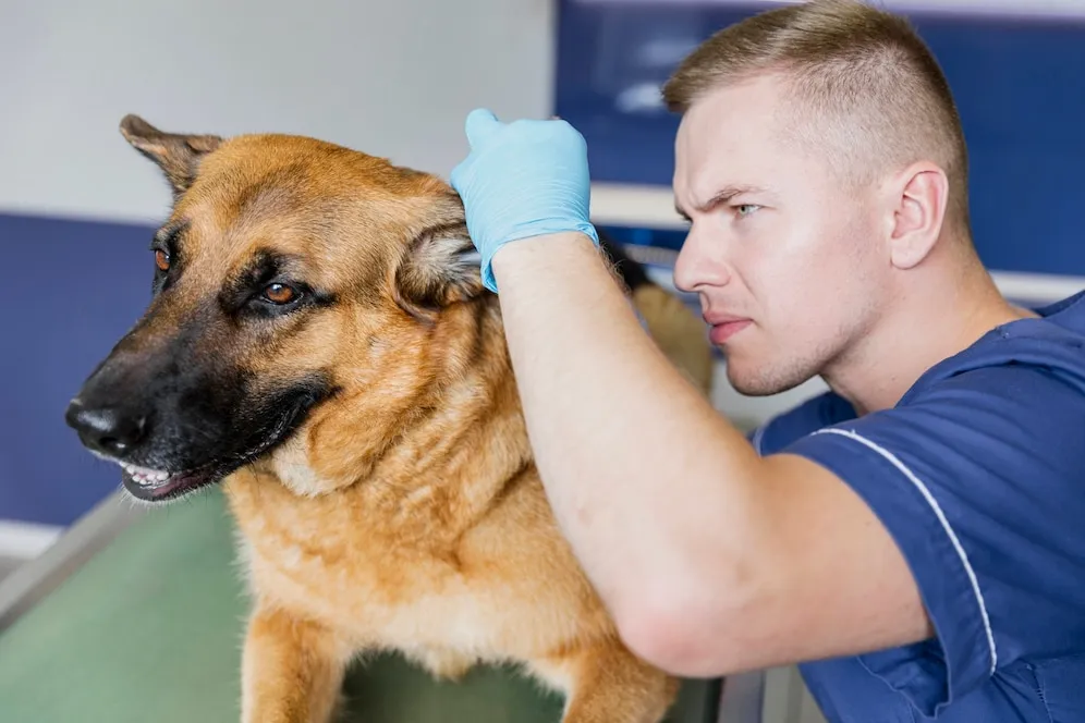 Doctor Examine the German Shepherd Ears