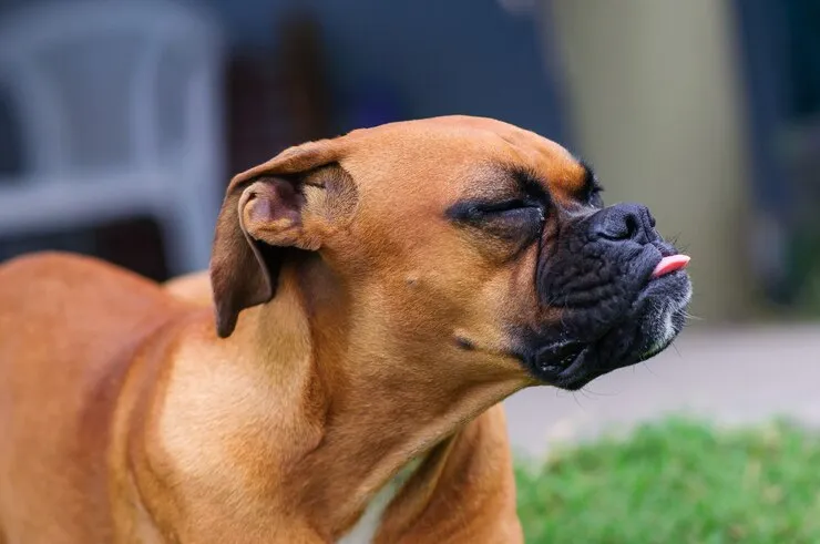 Portrait Boxer showing his tongue