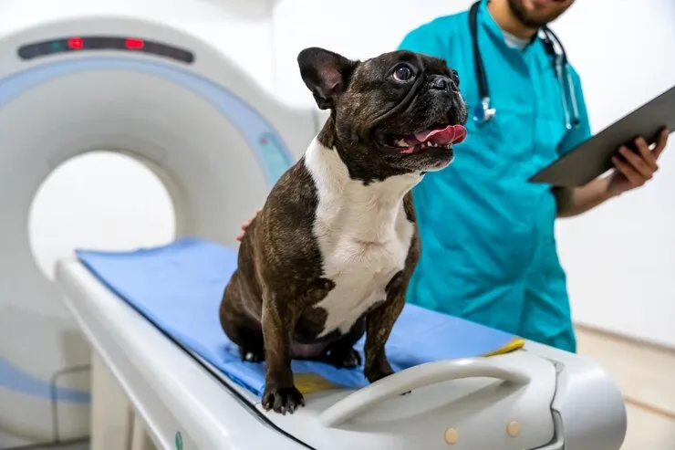 Vet doctor examine the boxer dog